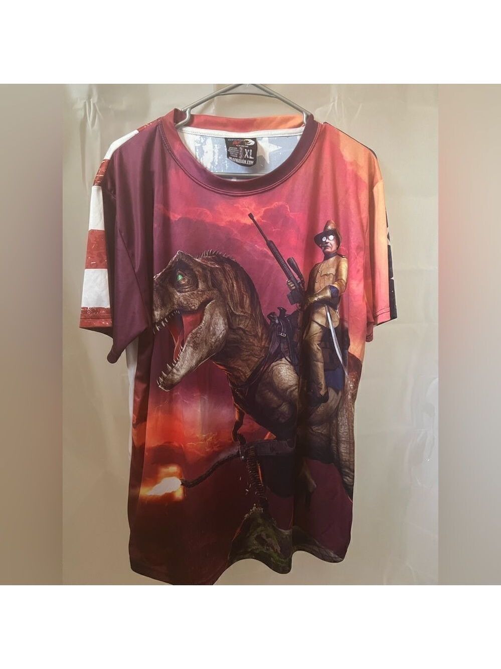 Teddy T-Rex T-Shirt With Flag on back